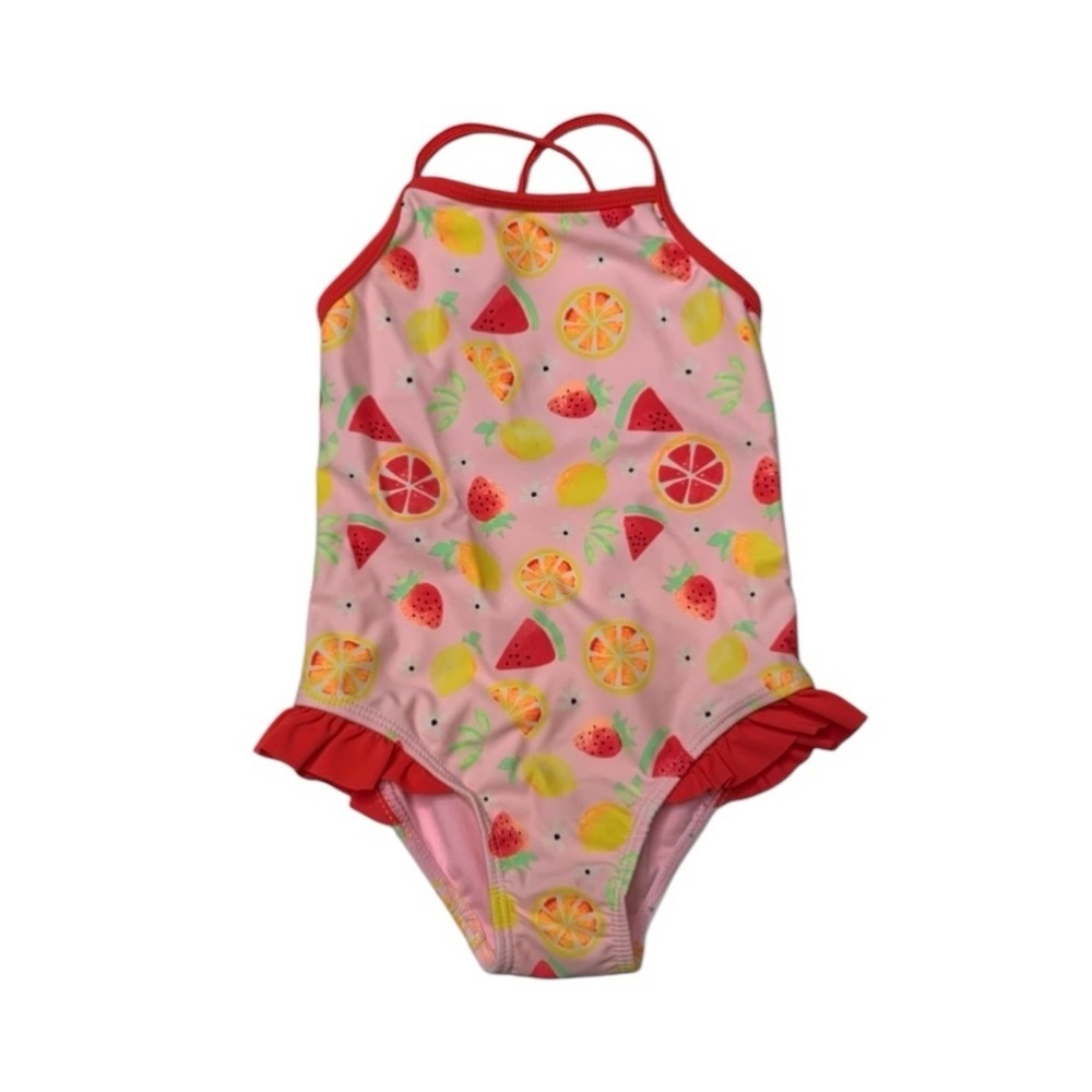 George Pink and Red One Piece Swimsuit with Fruit Print